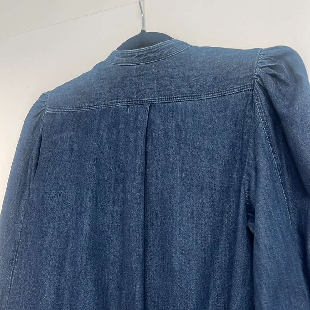 GAP Blue Button Down Shirt with Mandarin Collar and 3/4 Sleeves - Picture 10 of 10